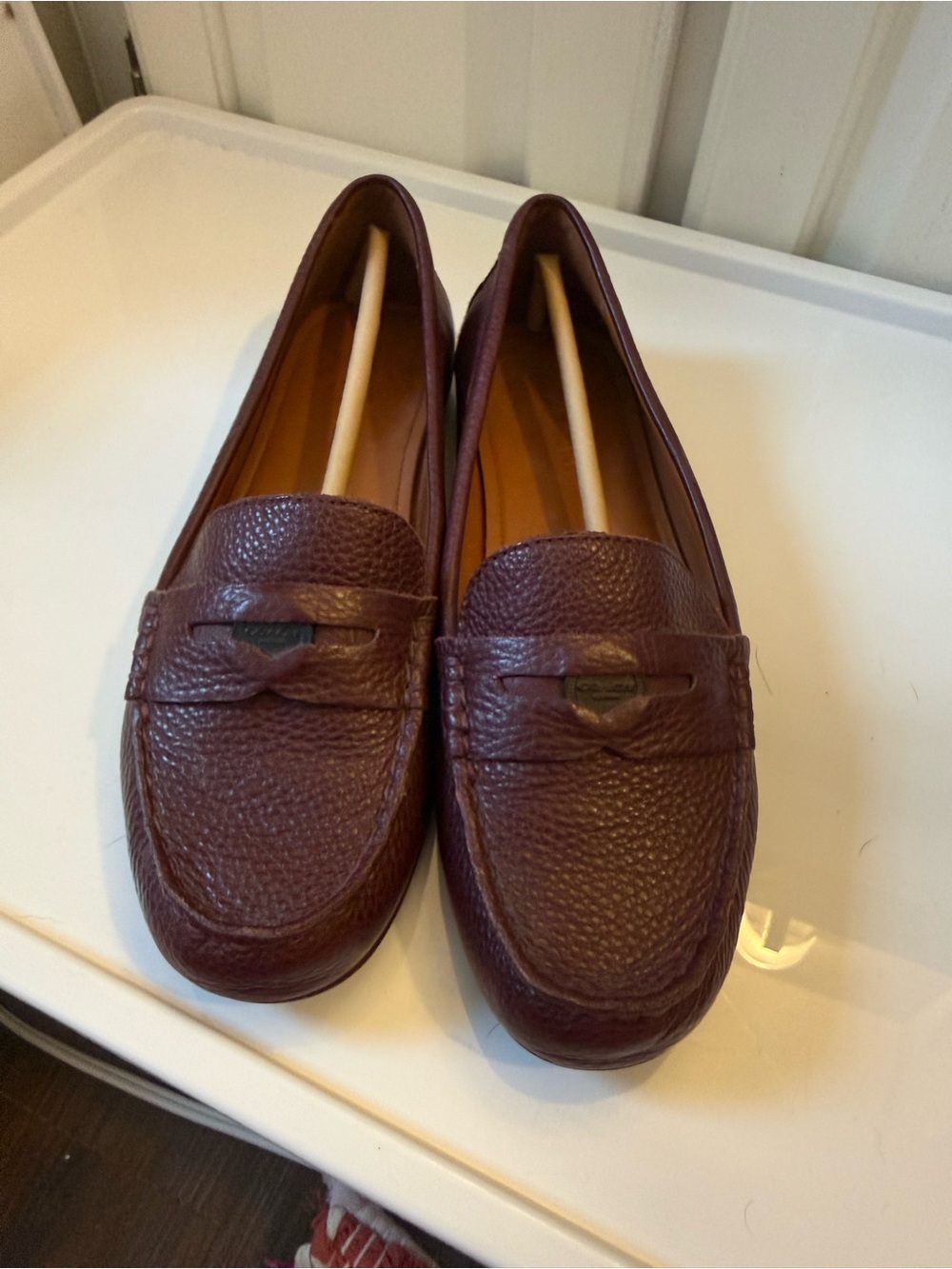 Coach Women's Burgundy Leather Penny Loafers - Picture 1 of 5
